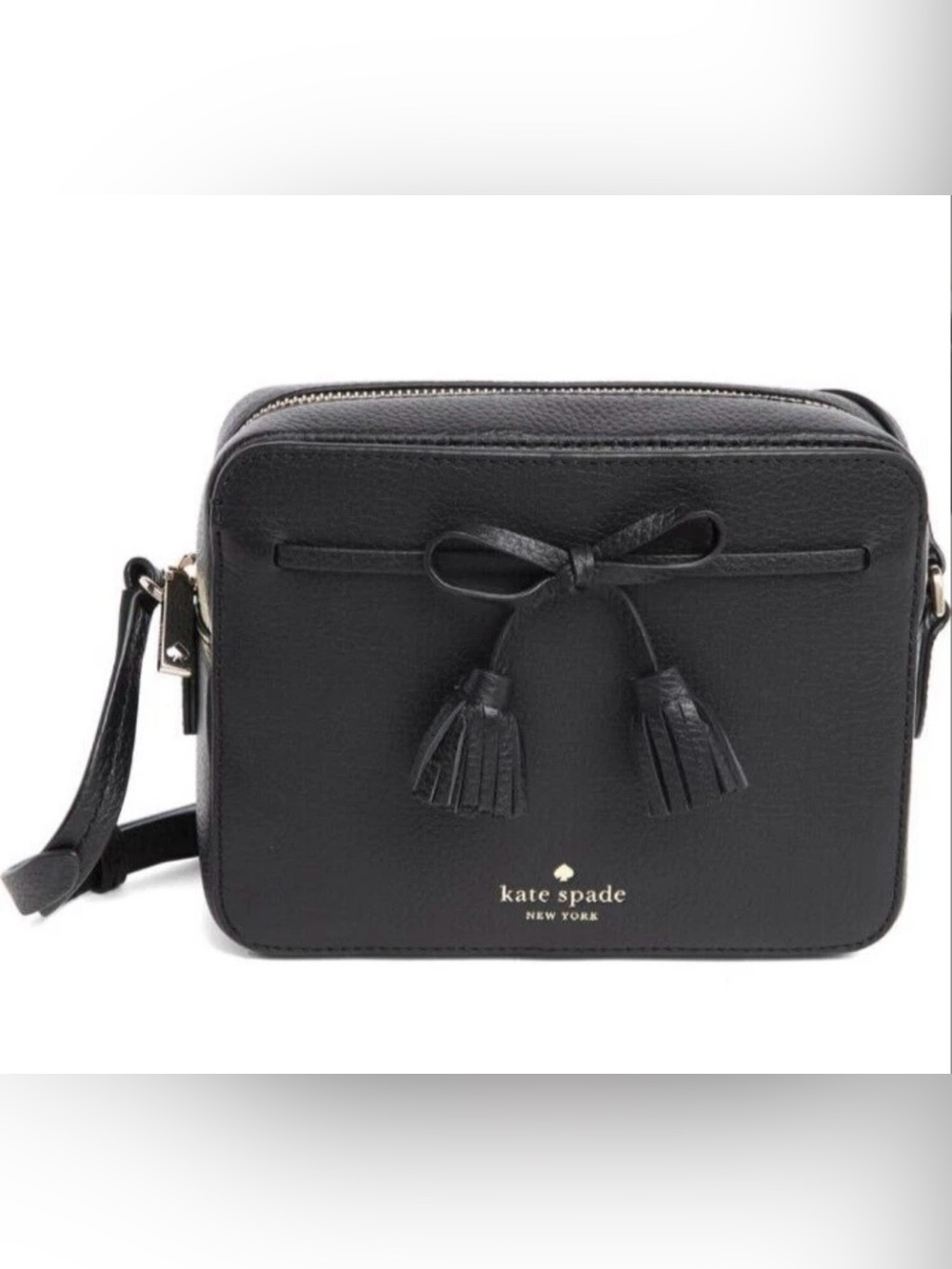 KATE SPADE NEW YORK Hayes Street Pebbled Leather Camera Cross Body Bag Black NEW